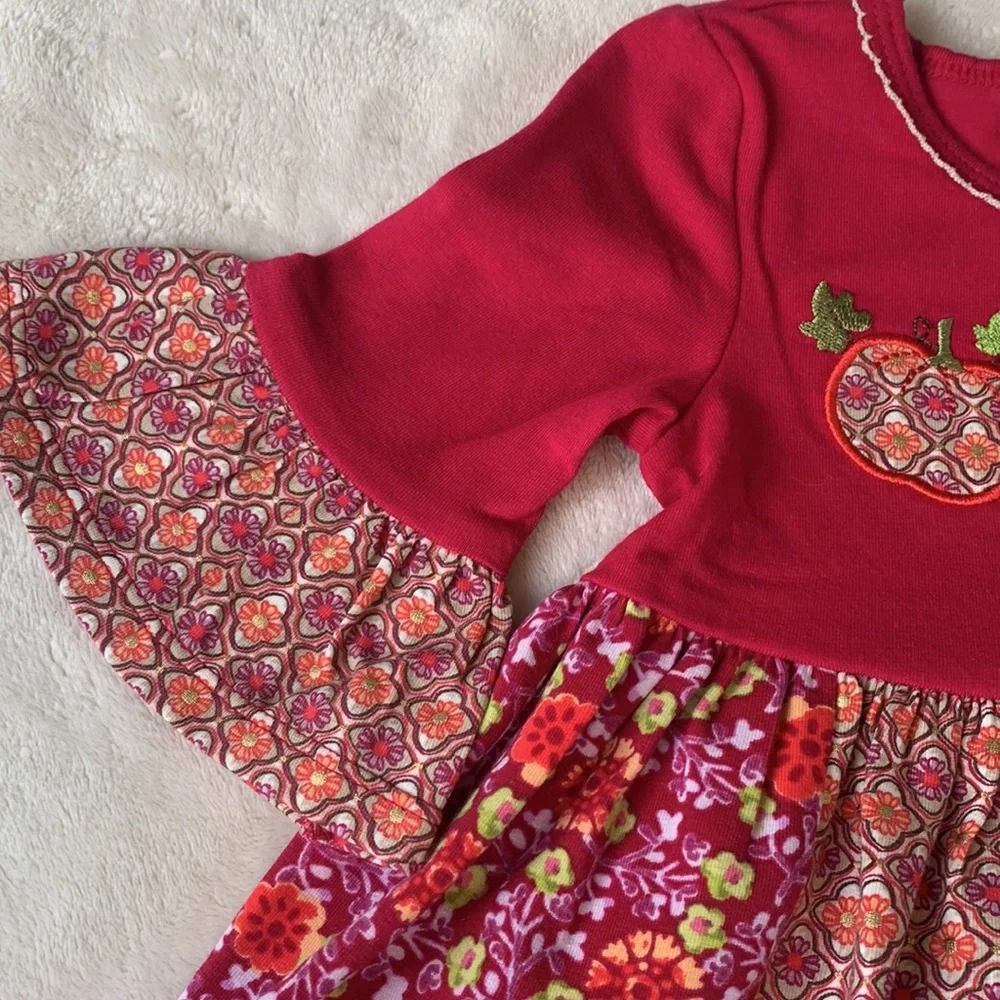 NWT Bonnie Baby Pink Pumpkin Appliqué Dress 12M Three Quarter Sleeve - Picture 4 of 13